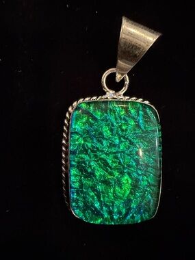 Green Iridescent Glass Pendant Necklace